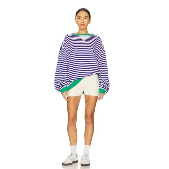 We The Free x Free People Classic Striped Oversized Crewneck Sweater Top - Picture 7 of 8